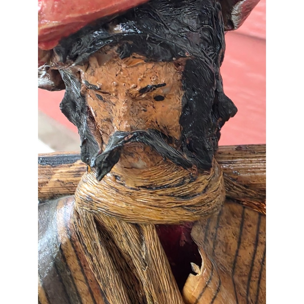 Vintage Paper Mache Man Figurine Folk Art Sculpture Carrying Bucket Handmade